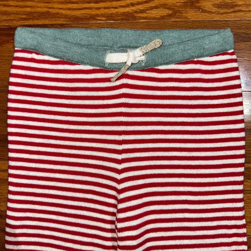 Baby Boden Red White Striped Knit Cotton Pull On Unisex Pants Size 12-18M